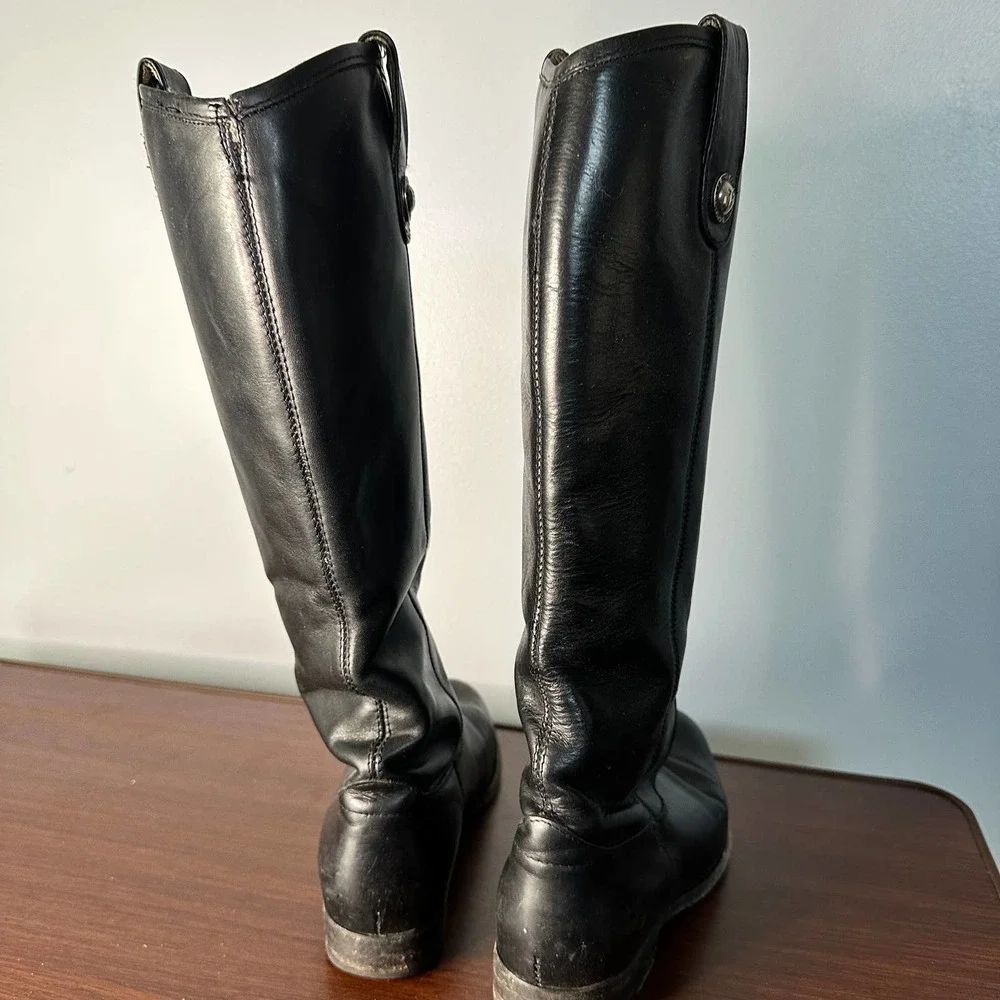 Frye Melissa Button Pull On Black Riding Boots Size 6B - Picture 9 of 13